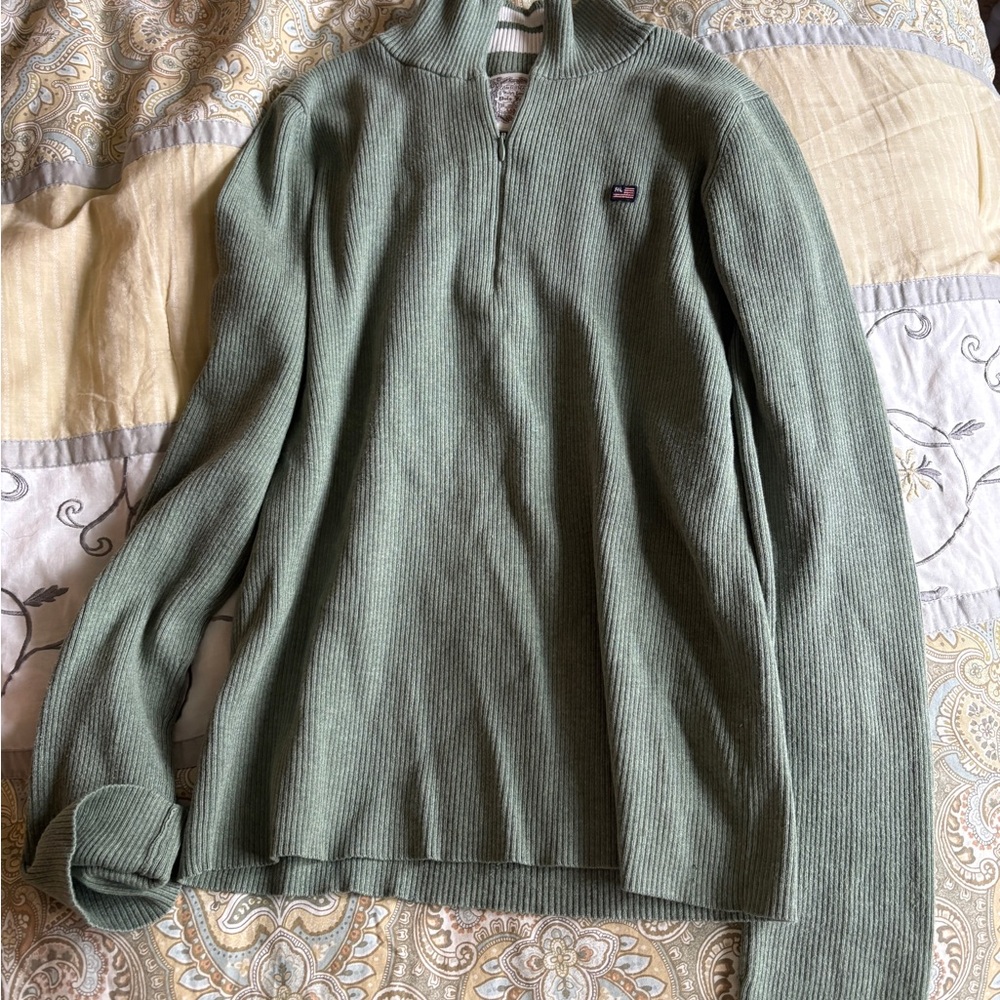 Tommy Hilfiger Quarter-Zip Ribbed Knit Sweater - Sage Green
